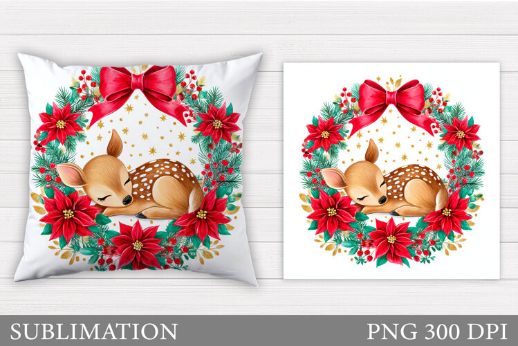 Christmas Deer Pillow Design. Christmas Snowman Pillow example image 1