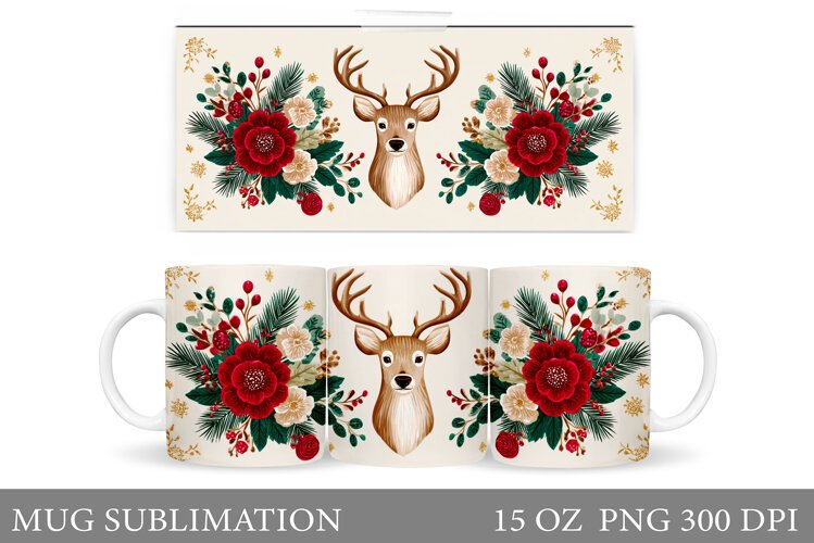 Christmas Deer Mug Design. Cute Deer Mug Sublimation example image 1