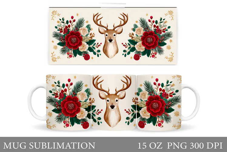 Christmas Deer Mug Design. Cute Deer Mug Sublimation