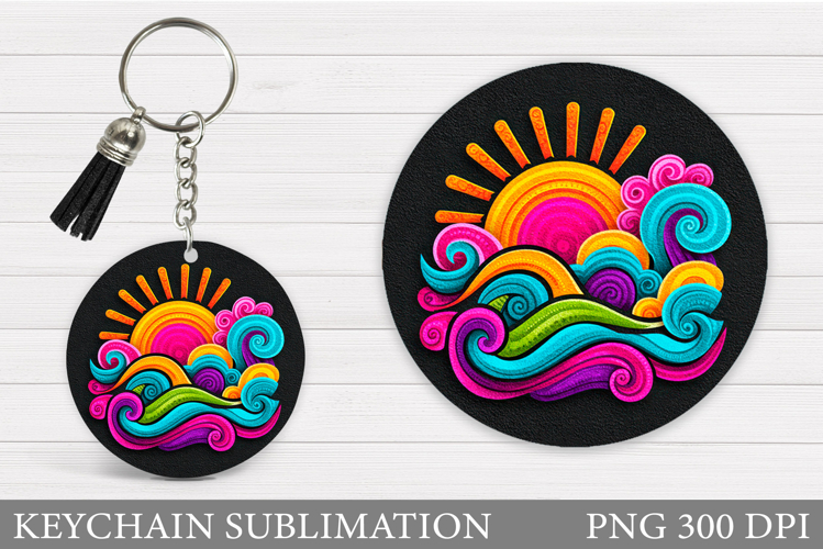 Sun Keychain Sublimation. Sea Keychain Design example image 1