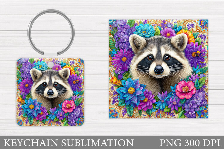 Cute Raccoon Keychain Design. Raccoon Flowers (6619886)