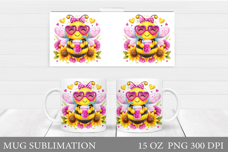 Cute Bee Mug Wrap Design. Cute Bee Sublimation