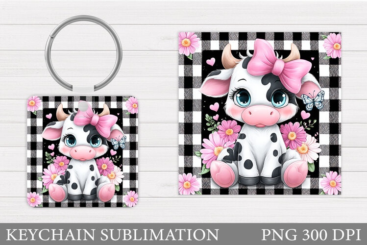Cow Keychain Design. Cow Flowers Keychain Sublimation example image 1