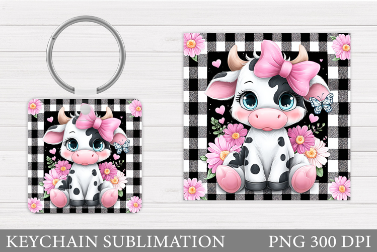 Cow Keychain Design. Cow Flowers Keychain Sublimation