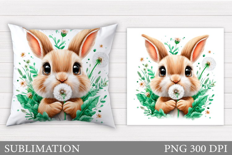 Cute Bunny Pillow Design. Cute Bunny Flowers Sublimation