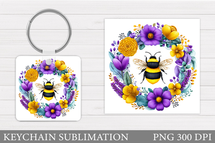 Bee Keychain Design. Bee Flowers Sublimation
