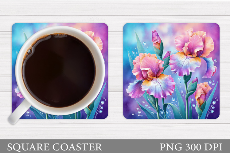 Irises Coaster Sublimation. Floral Coaster Design