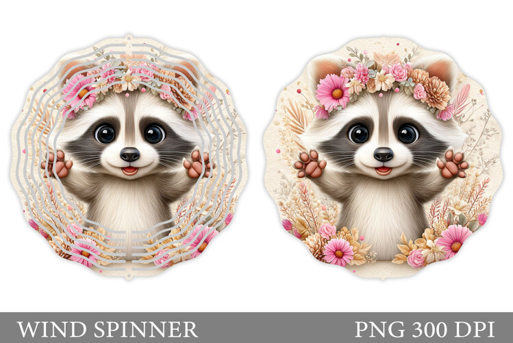 Cute Raccoon Wind Spinner. Raccoon Flowers Wind Spinner example image 1