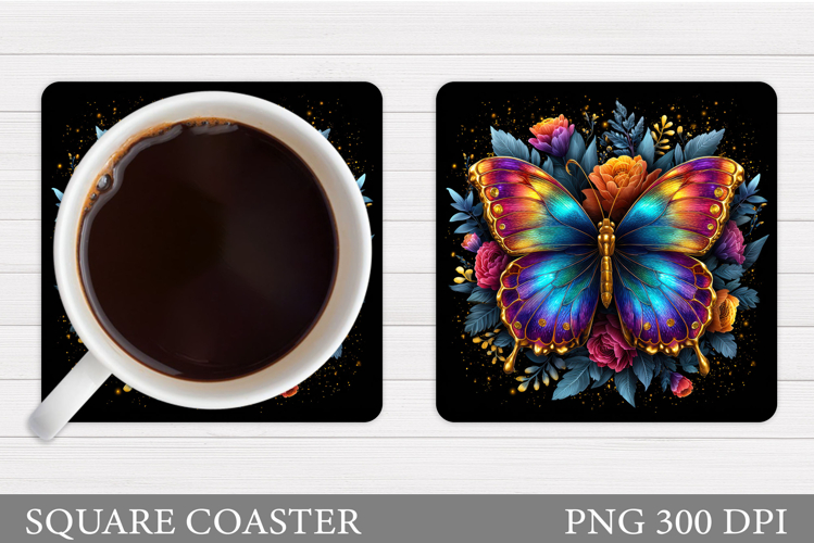 Butterfly Coaster Sublimation. Butterfly Flowers Coaster