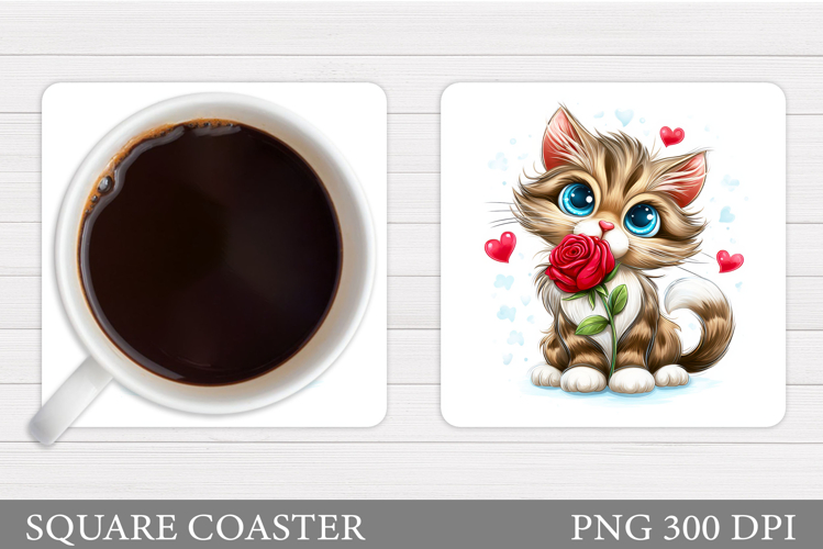 Valentines Cat Coaster. Valentines Coaster Sublimation