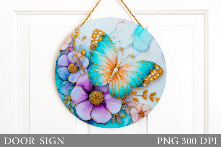Butterfly Door Sign Sublimation. Flowers Door Sign Design