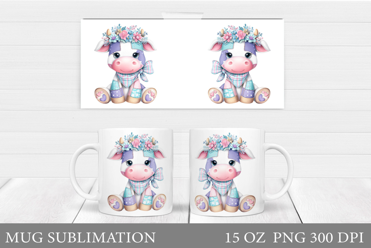 Patchwork Cow Mug Wrap Design. Cow Mug Sublimation