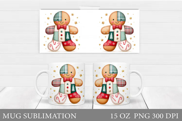 Cute Gingerbread Mug Design. Christmas Mug Sublimation
