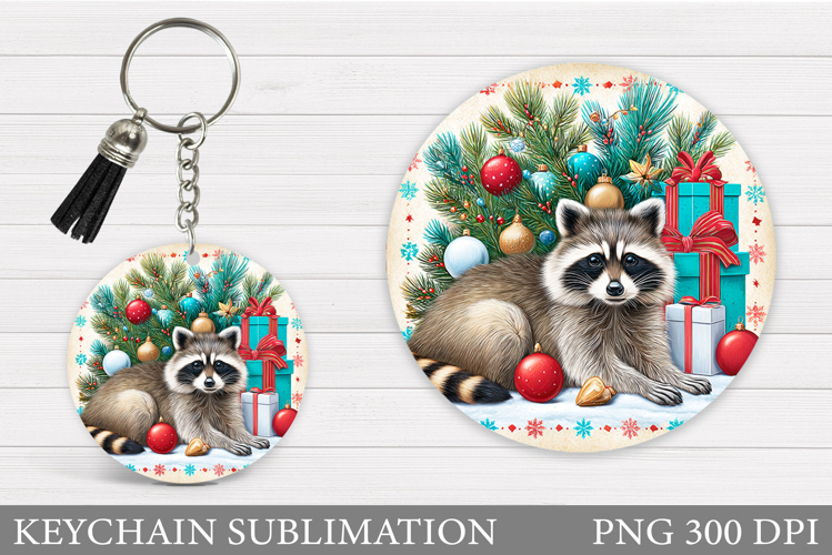 Christmas Raccoon Keychain. Christmas Keychain Sublimation