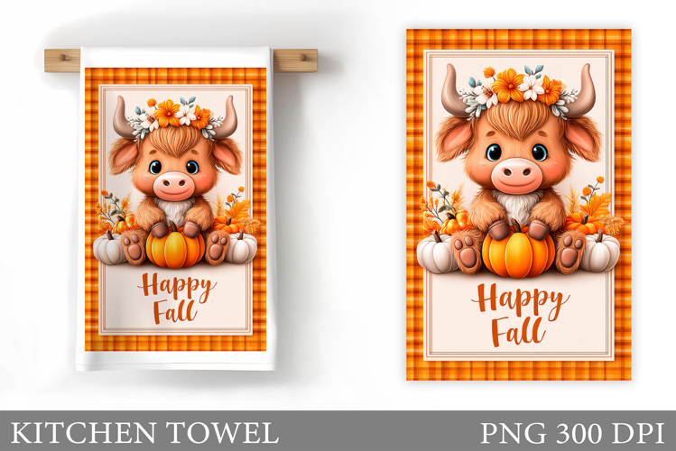Fall Cow Kitchen Towel. Fall Kitchen Towel Sublimation