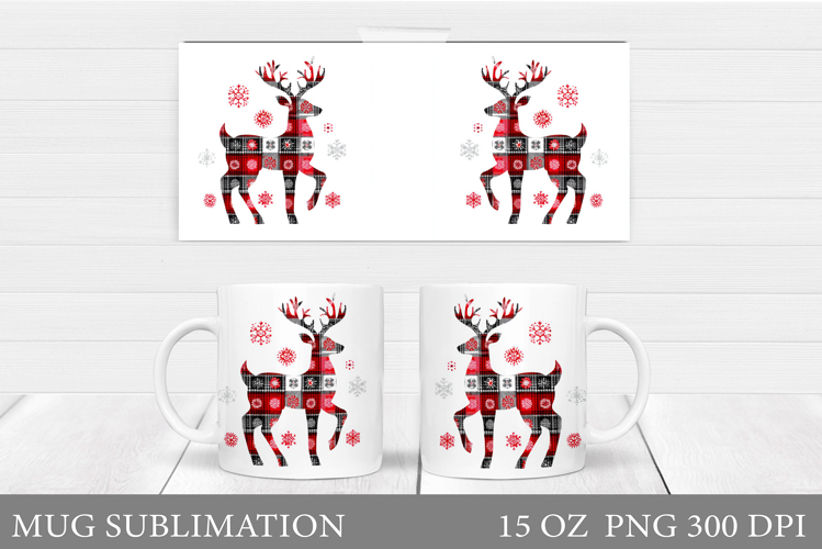 Reindeer Mug Wrap Design. Christmas Mug Sublimation
