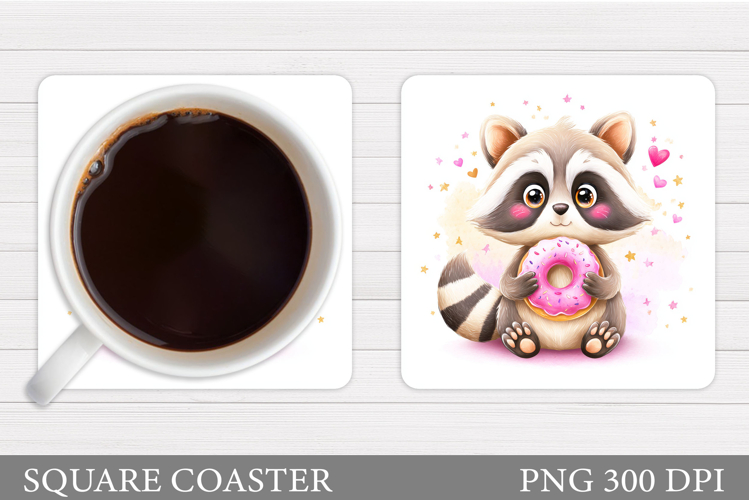 Valentines Raccoon Coaster. Cute Raccoon Coaster Design