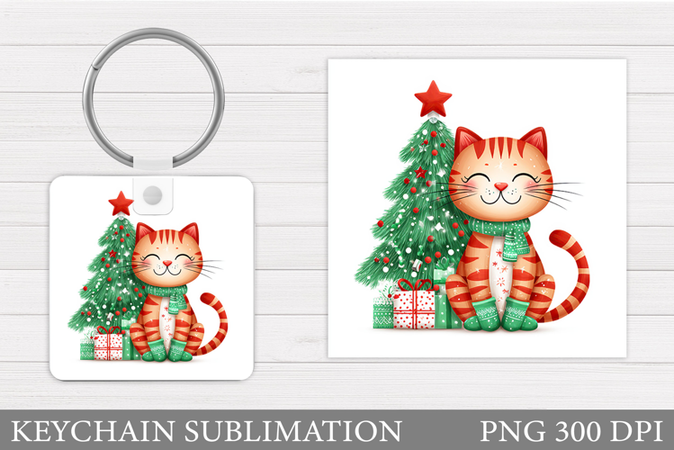 Christmas Cat Keychain. Christmas Keychain Sublimation