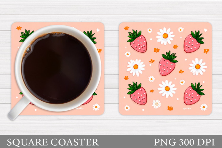 Strawberry Coaster Sublimation. Berries Coaster Design