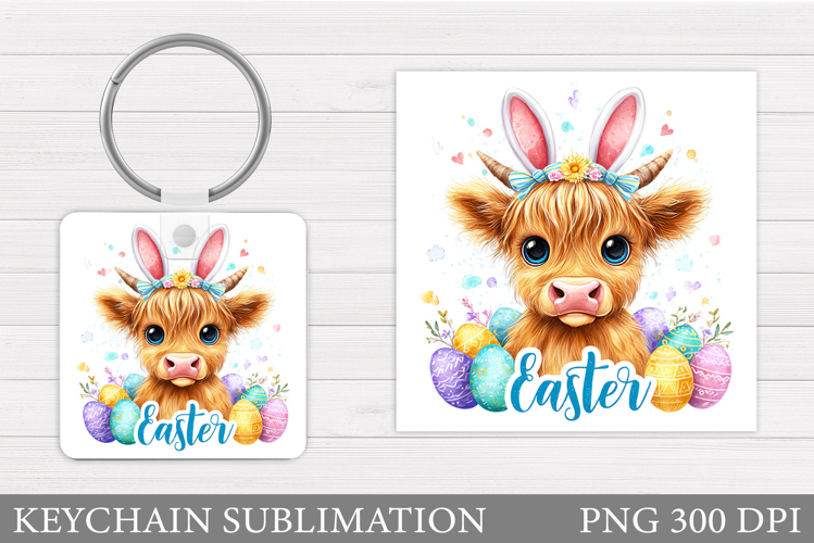 Easter Cow Keychain Design. Easter Keychain Sublimation