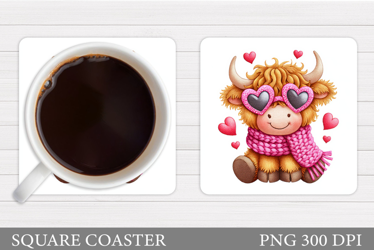 Valentines Cow Coaster Design. Valentines Square Coaster