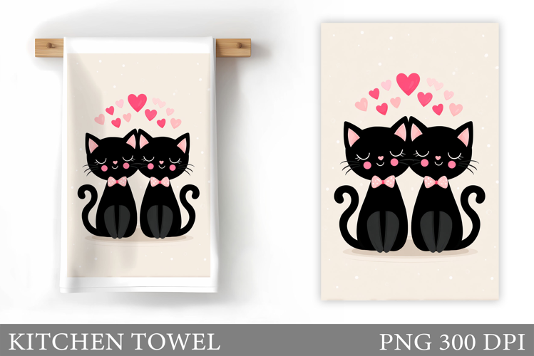 Valentines Cat Kitchen Towel. Valentines Cat Sublimation