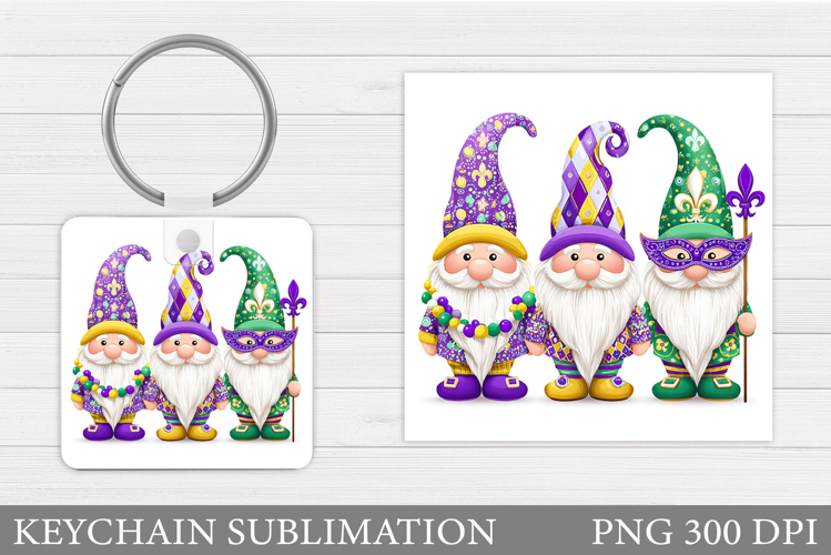 Mardi Gras Gnome Keychain. Mardi Gras Keychain Sublimation