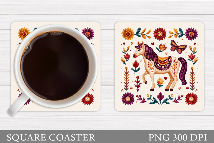 Horse Coaster Design. Horse Flowers Coaster Sublimation