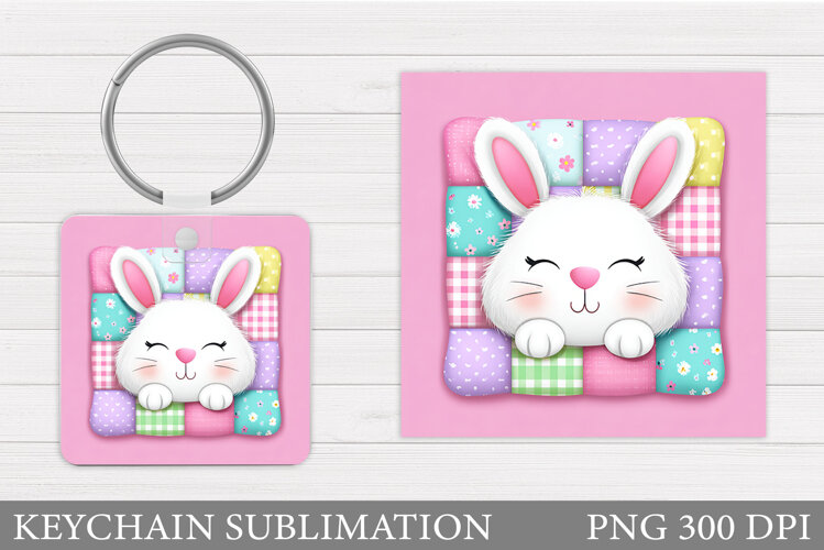 Cute Bunny Keychain. Spring Bunny Keychain Sublimation example image 1