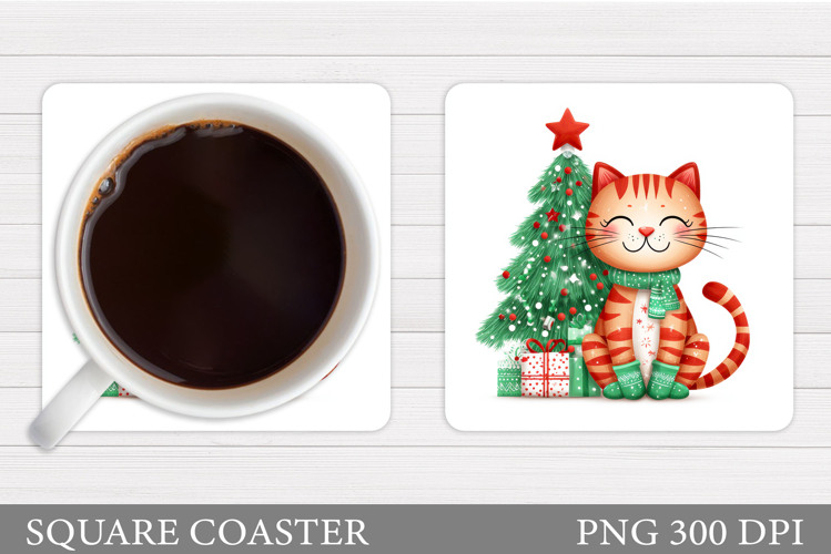 Christmas Cat Coaster Design. Christmas Coaster Sublimation