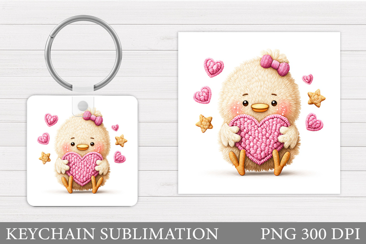 Valentines Chick Keychain. Valentines Keychain Sublimation