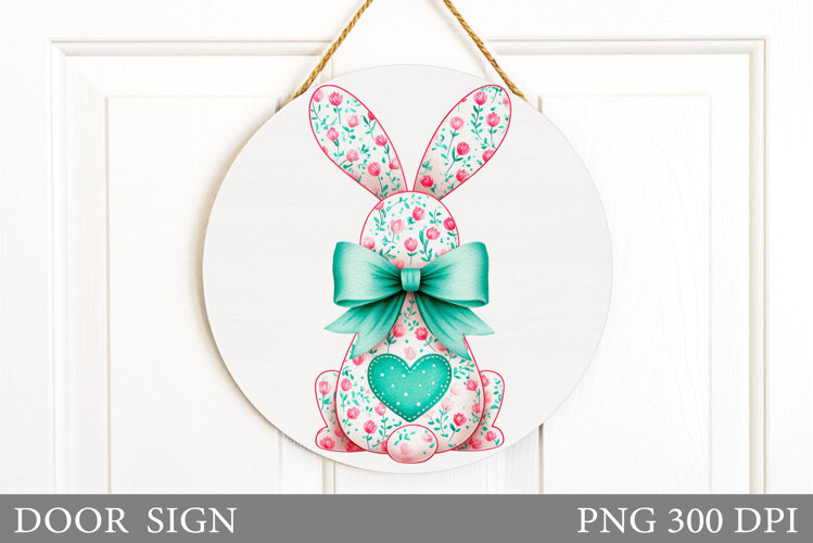 Floral Bunny Door Sign Design. Cute Bunny Sublimation example image 1