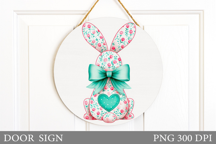 Floral Bunny Door Sign Design. Cute Bunny Sublimation