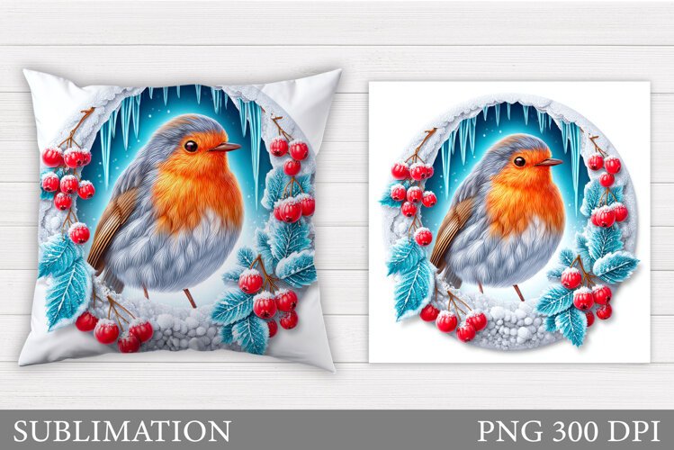 Christmas Bird Pillow Design. Christmas Pillow Sublimation example image 1