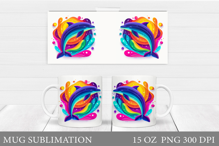 Rainbow Dolphin Mug Design. Colorful Dolphin Sublimation