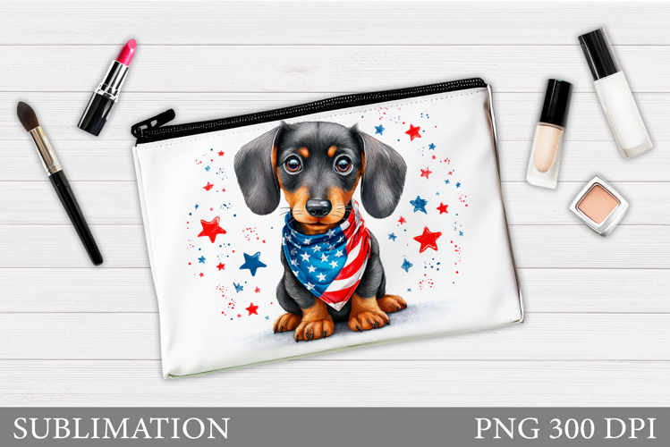 Patriotic Dog Cosmetics Bag. Patriotic Makeup Bag Design