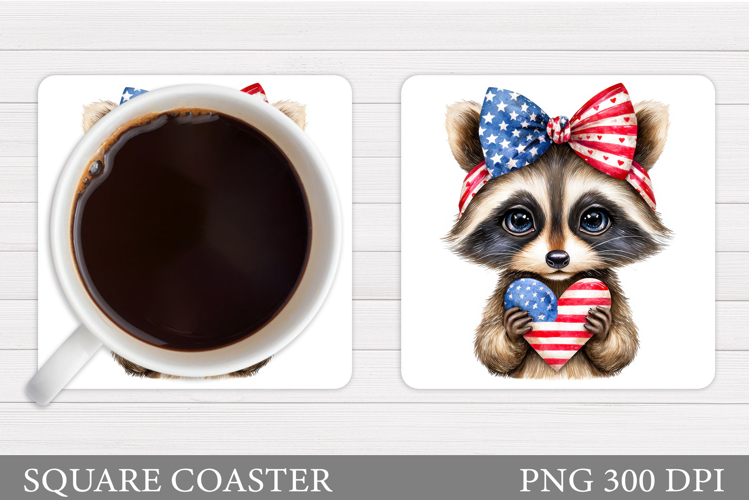 Patriotic Raccoon Coaster. Patriotic Coaster Sublimation