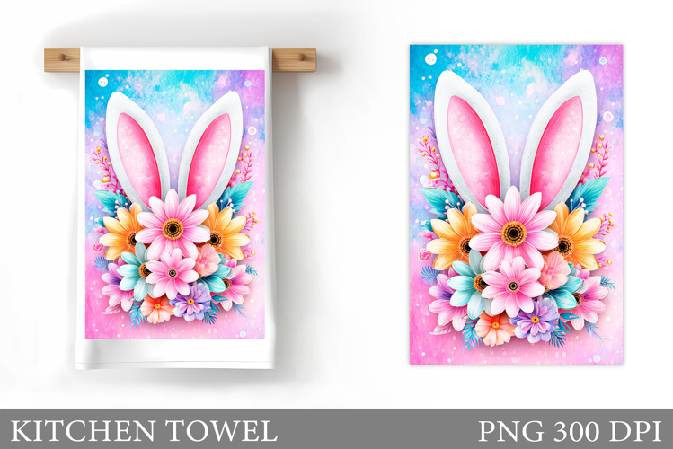 Bunny Ears Kitchen Towel. Bunny Flowers Kitchen Towel Design