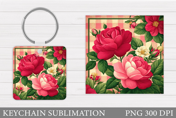 Roses Keychain Sublimation. Flowers Keychain Design