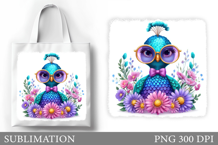 Cute Peacock Tote Bag Design. Cute Peacock Sublimation