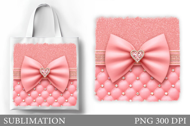 Pink Bow Tote Bag Design. Pink Bow Sublimation example image 1