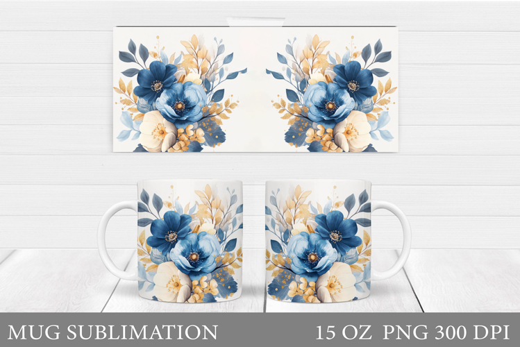 Flowers Mug Sublimation. Floral Mug Wrap Design