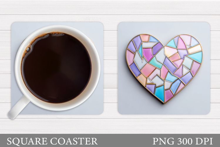 Heart Coaster Sublimation. Valentine Square Coaster Design