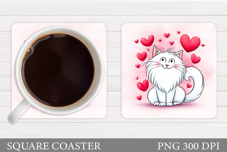 Valentines Cat Coaster. Valentines Coaster Sublimation example image 1