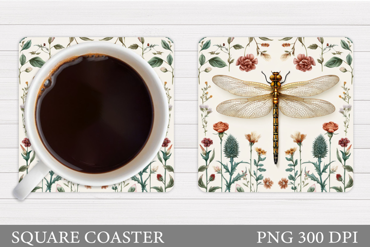 Dragonfly Coaster Design. Flowers Coaster Sublimation