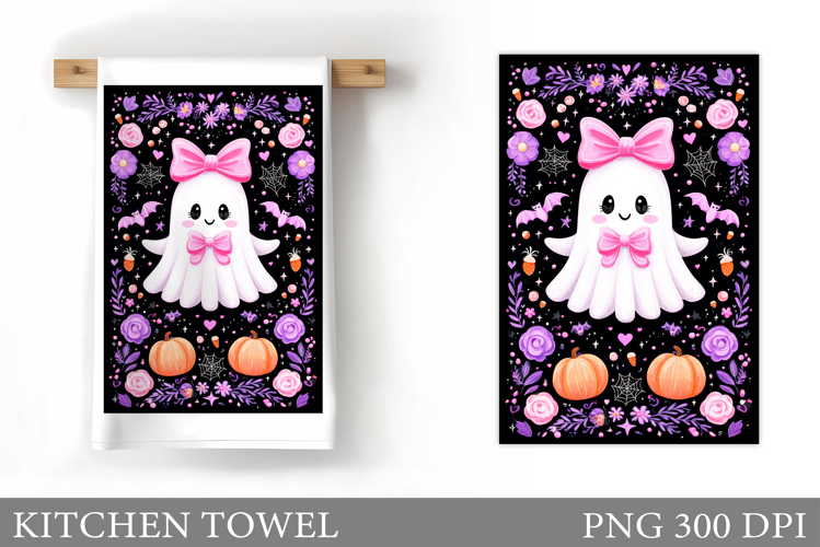 Cute Ghost Kitchen Towel. Cute Halloween Kitchen Towel
