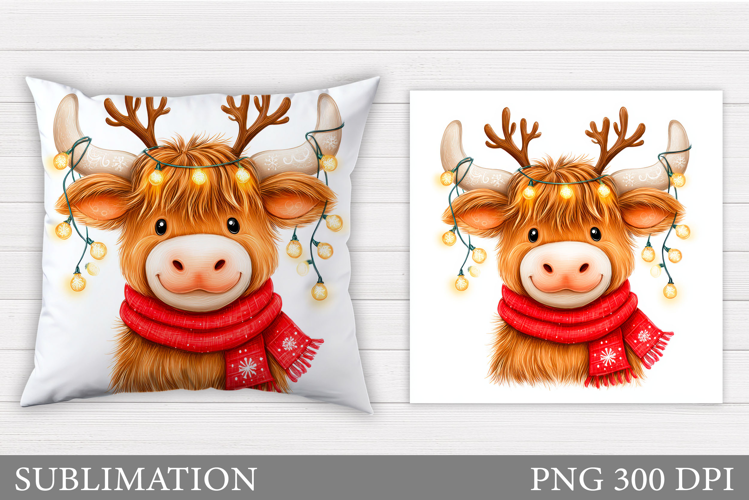 Christmas Cow Pillow Design. Christmas Pillow Sublimation