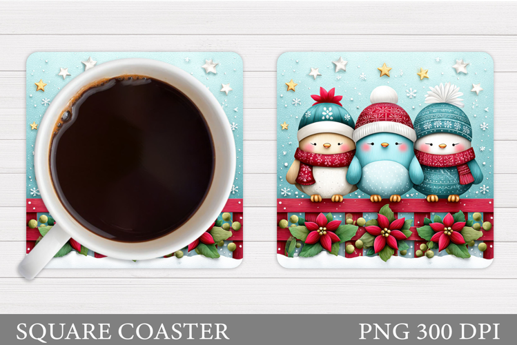 Christmas Bird Coaster Sublimation. Christmas Coaster Design