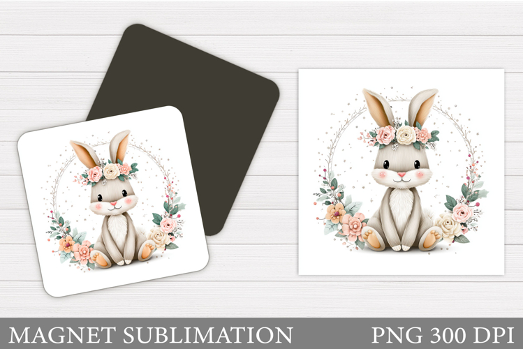 Spring Bunny Magnet Sublimation. Bunny Flowers Magnet Design