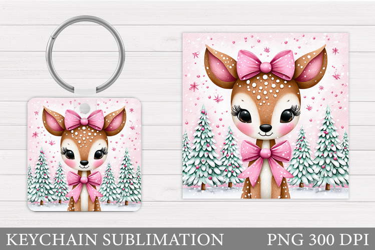 Cute Deer Keychain Design. Christmas Keychain Sublimation